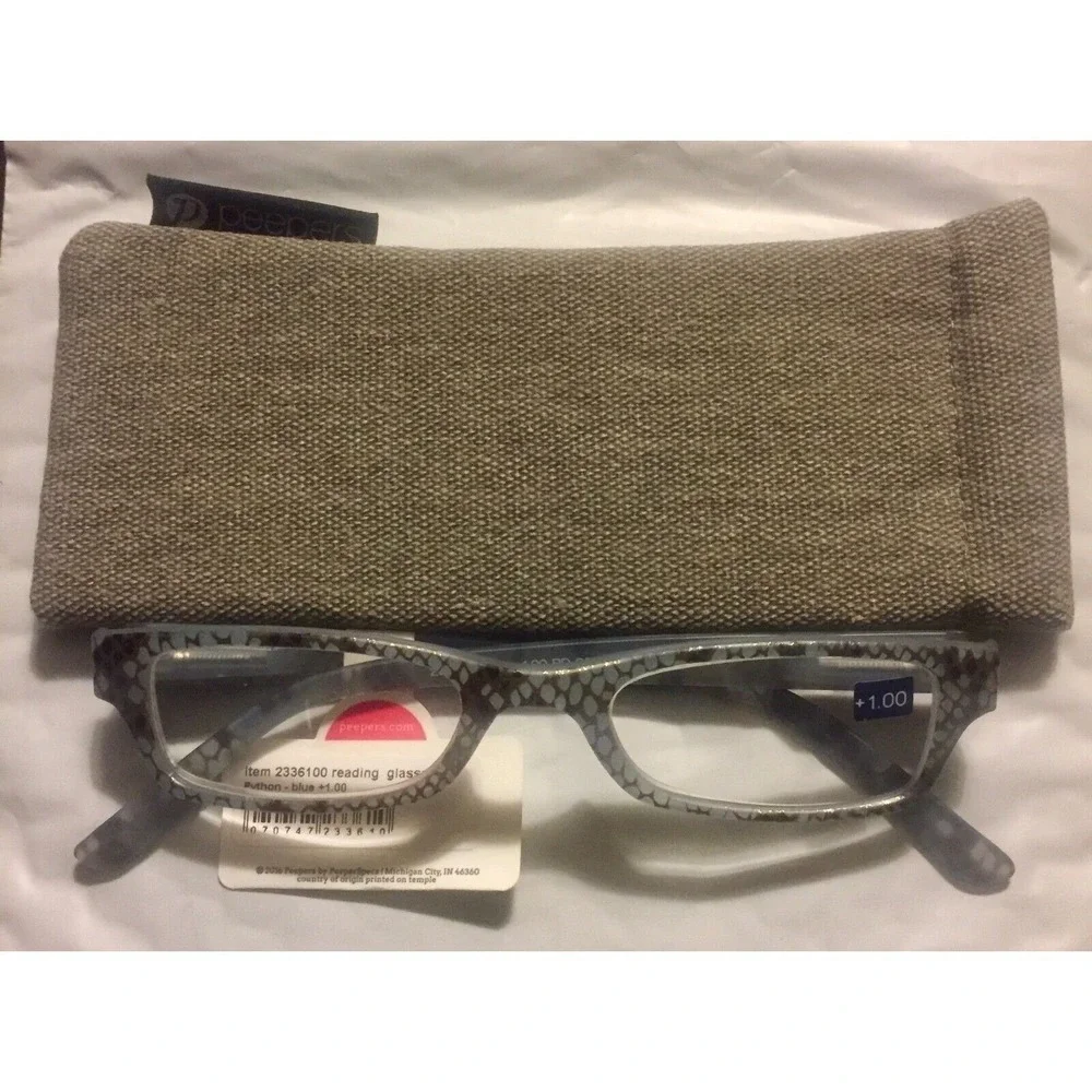 New Blue Gray Peepers Python +1.00 Readers with‎ case